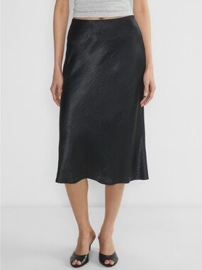Babaton Black Satin Midi Skirt